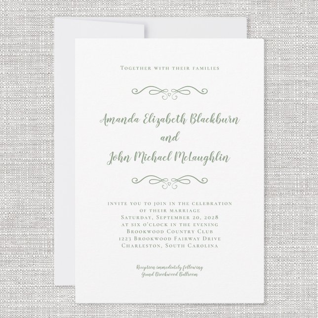 Classic Elegant Sage Green Timeless Formal Wedding Invitation (Classic Elegant Sage Green Timeless Formal Wedding Invitation)