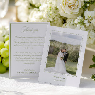 Classic Elegant Sage Green Wedding Photo Thank You Card