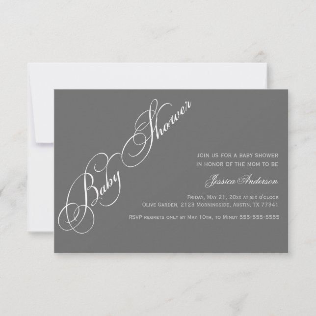 Classic Elegant Script Baby Shower Grey Invitation (Front)
