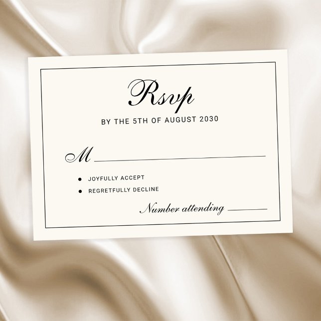 Classic elegant script black and ivory wedding RSVP card (Creator Uploaded)