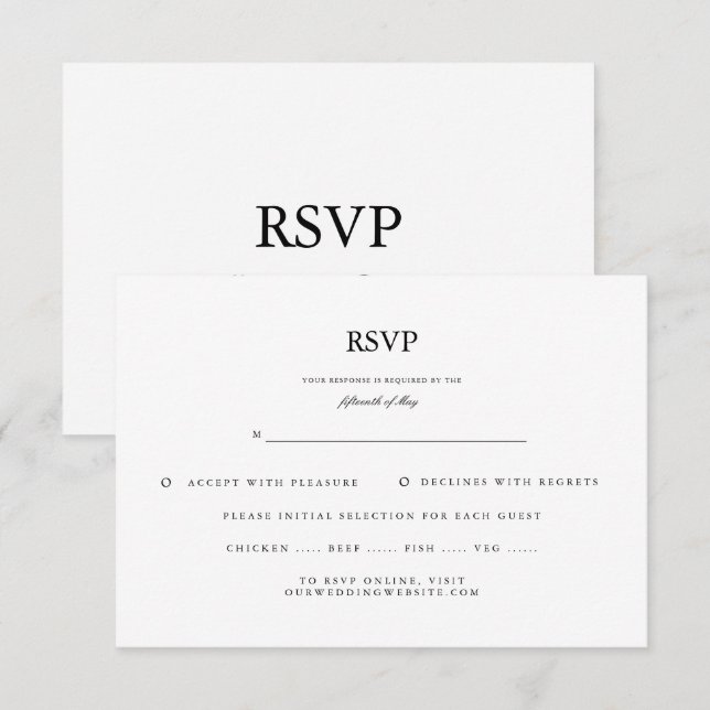 Classic Elegant Script Black White Wedding RSVP Card (Front/Back)