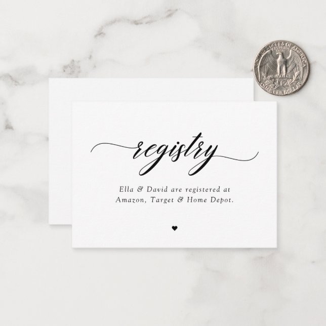 Classic Elegant Script Bridal Baby Shower Registry Card (Front/Back In Situ)