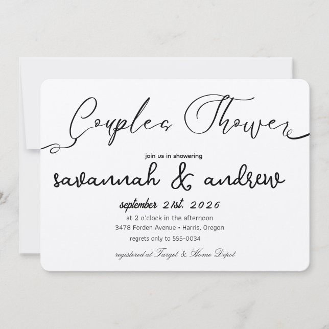 Classic Elegant Script Couples Shower Invitation (Front)