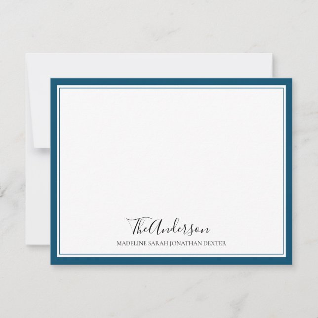 Classic Elegant Script Family Navy Square Border Card (Front)