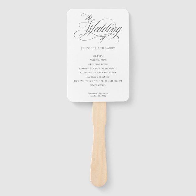 Classic Elegant Script Flourishes Wedding Hand Fan (Front)