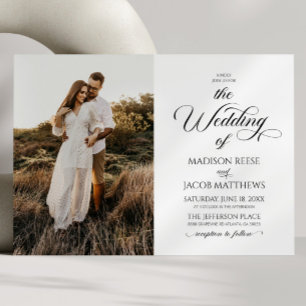 Classic Elegant Script Minimalist Picture Wedding Invitation