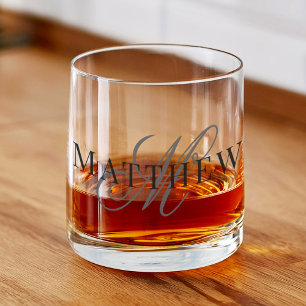 Classic Elegant Script Monogram Initial Name Whiskey Glass