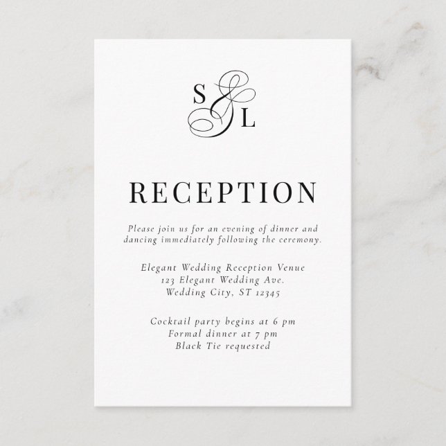 Classic Elegant Script Monogram Wedding Reception Enclosure Card (Front)