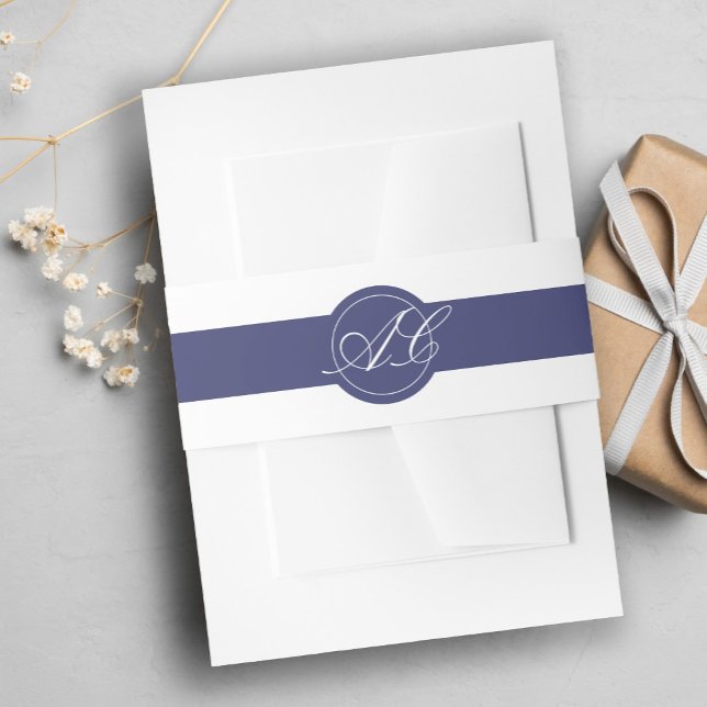 Classic elegant script monogrammed wedding invitation belly band (Creator Uploaded)
