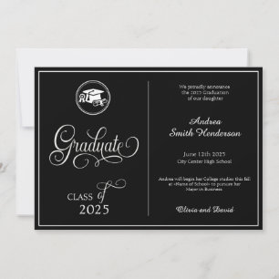 Classic Elegant Script No Photo Graduation Announcement
