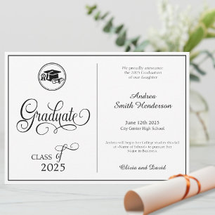Classic Elegant Script No Photo Graduation Announcement