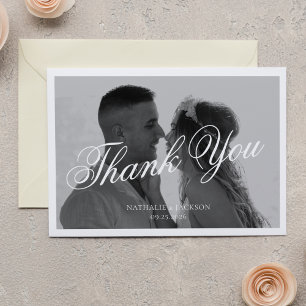 Classic Elegant Script Photo Wedding Thank You Card