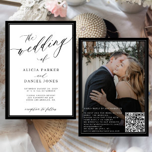 Classic elegant script QR code photo wedding Invitation