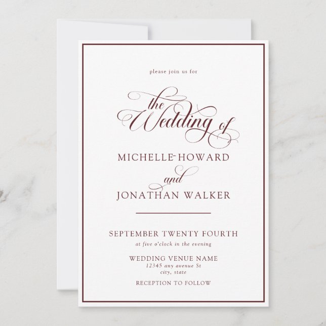 Classic Elegant Script QR Code Wedding Invitation (Front)