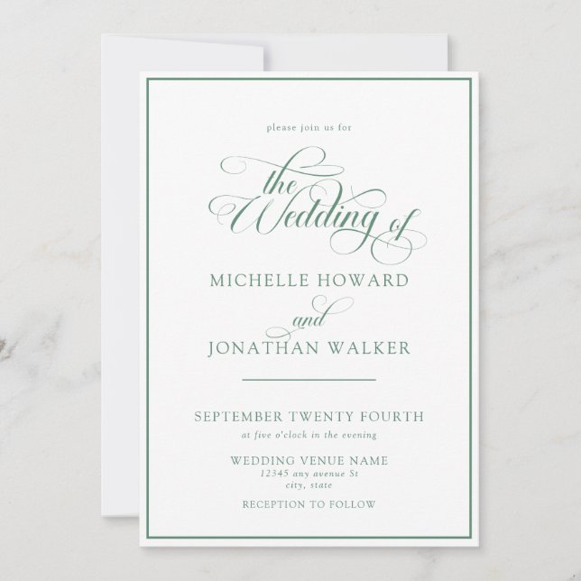 Classic Elegant Script QR Code Wedding Invitation (Front)