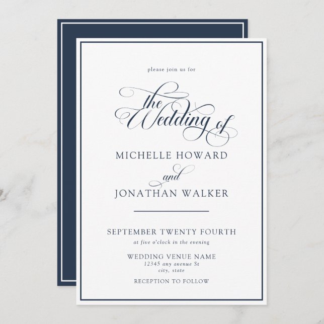 Classic Elegant Script QR Code Wedding Invitation (Front/Back)