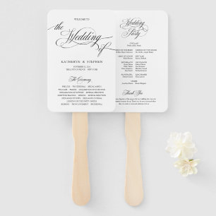 Classic Elegant Script Wedding Program Hand Fans