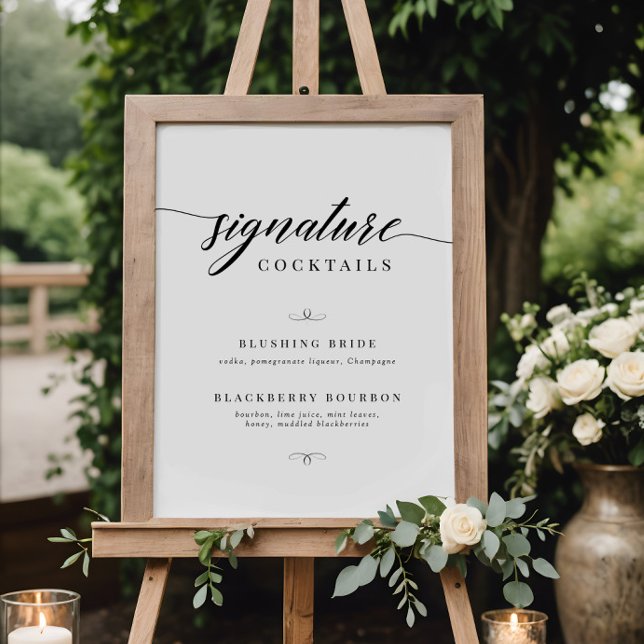 Classic Elegant Script Wedding Signature Cocktails Poster (Creator Uploaded)