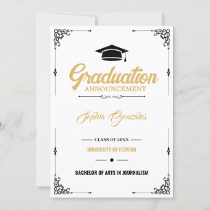 Classic Elegant Script White Graduation Announcement