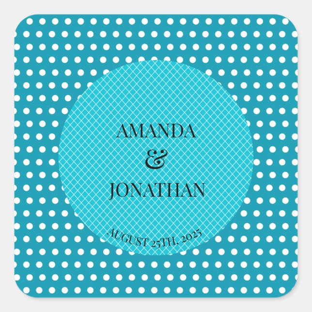 Classic Elegant Sea Blue Custom Wedding Names  Square Sticker (Front)