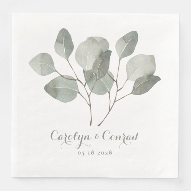Classic Elegant Silver Dollar Eucalyptus Wedding Napkin (Front)