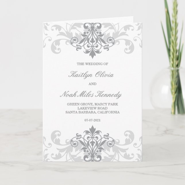 Classic & Elegant Silver Ironwork Catholic Wedding Programme (Front)