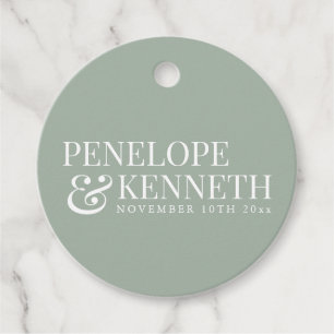 Classic Elegant Simple Custom Wedding Dusty Sage Favour Tags
