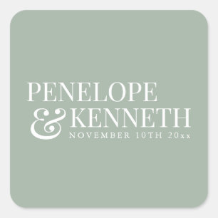Classic Elegant Simple Custom Wedding Dusty Sage Square Sticker