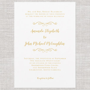 Classic Elegant Simple Formal Gold White Wedding  Invitation