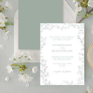 Classic Elegant Simple Leaf Sage Green Wedding Invitation