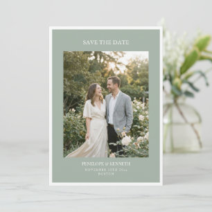Classic Elegant Simple Sage Photo QR Wedding Save The Date