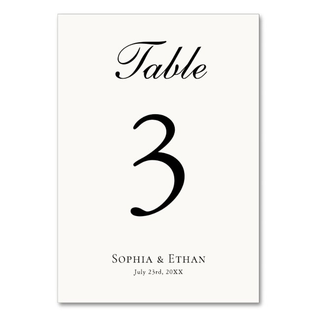 Classic Elegant Simple White Wedding Table Card (Front)