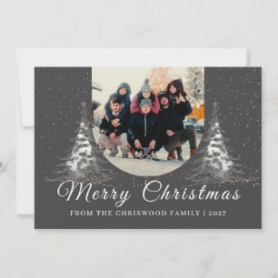 Classic Elegant Snowy Pine Tree Family Christmas Holiday Card