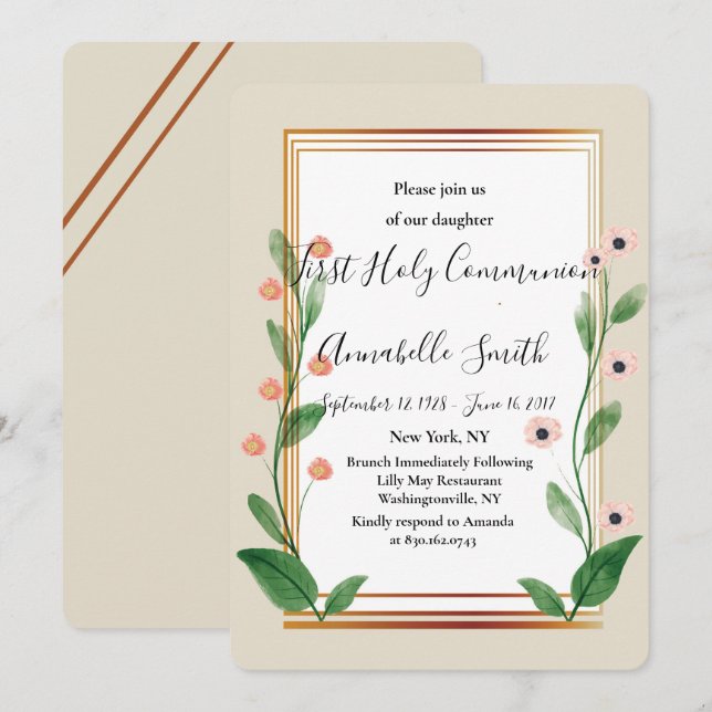 Classic & Elegant Sophisticated    First Holy Comm Invitation (Front/Back)