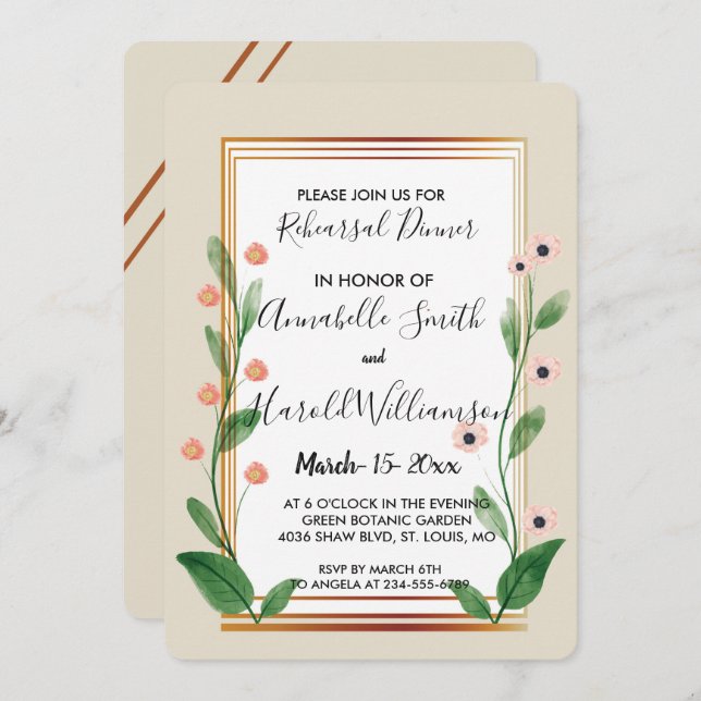 Classic & Elegant Sophisticated Rehearsal Dinner Invitation (Front/Back)