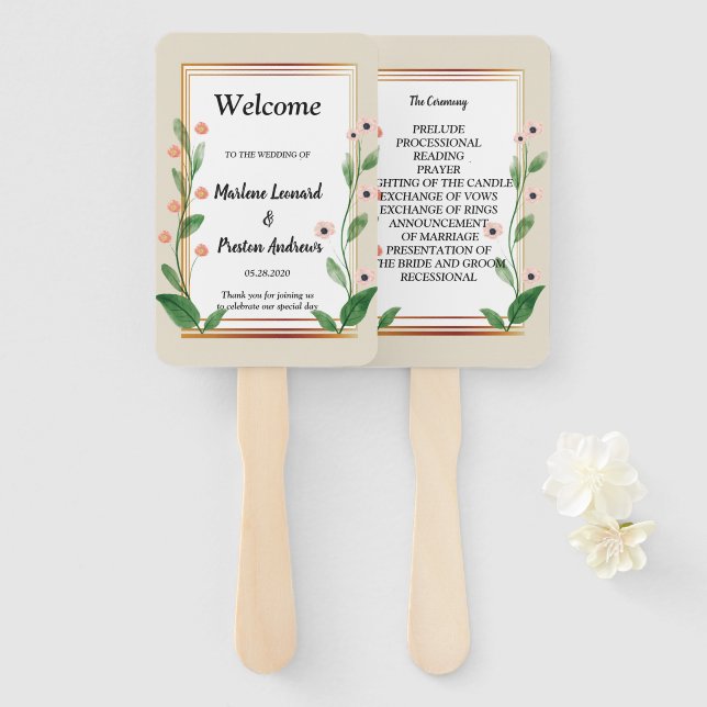 Classic & Elegant Sophisticated   Wedding Program Hand Fan (Front and Back)