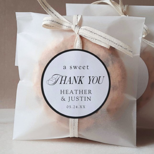 Classic Elegant Sweet Thank You Wedding Favour Classic Round Sticker (Creator Uploaded)
