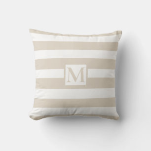 Classic elegant tan beige white strips monogram cushion