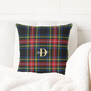 Classic Elegant Tartan Monogram Name Christmas Cushion