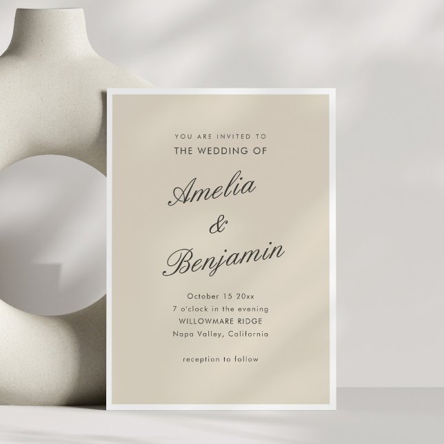 Classic Elegant Taupe Script Couple Names Wedding Invitation (Creator Uploaded)
