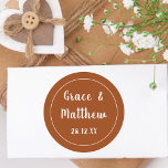 Classic Elegant Terracotta Modern Wedding Favour  Round Sticker<br><div class="desc">Introducing our "Classic Elegant Terracotta Modern Wedding Favour Classic Round Sticker." Elevate your wedding favours with these stylish stickers, featuring a warm terracotta design that combines classic elegance with a modern twist. Perfect for sealing envelopes, adorning favour boxes, or personalising gifts, each sticker can be customised with your names and...</div>