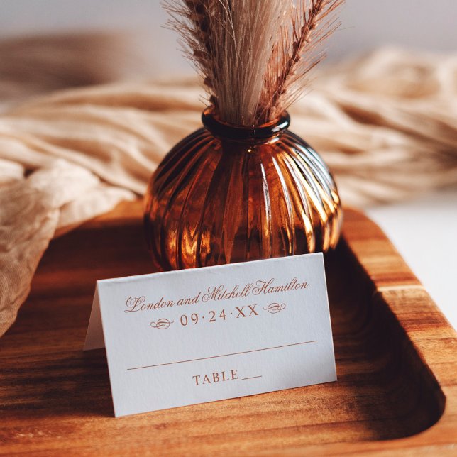 Classic Elegant Terracotta Orange Wedding Monogram Place Card (Creator Uploaded)