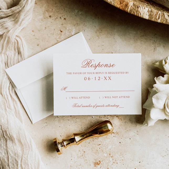 Classic Elegant Terracotta Orange Wedding Monogram RSVP Card (Creator Uploaded)