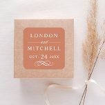 Classic Elegant Terracotta Orange Wedding Monogram Square Sticker<br><div class="desc">Formal terracotta orange wedding favour sticker design features beautiful typography with classic block lettering. The custom monogram text can be personalised with the bride and groom names and wedding date. Includes a decorative scroll accent. Please shop our Classic Elegant Terracotta Orange Wedding Collection for coordinating designs.</div>