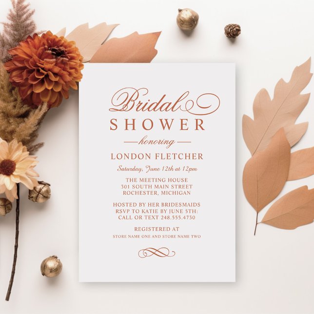 Classic Elegant Terracotta Wedding Bridal Shower Invitation (Creator Uploaded)