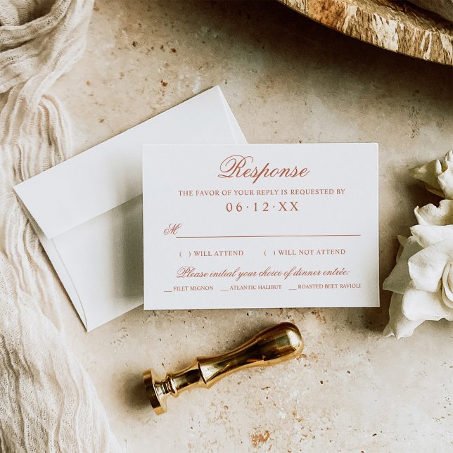 Classic Elegant Terracotta Wedding Dinner Options RSVP Card (Creator Uploaded)