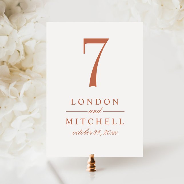 Classic Elegant Terracotta Wedding Table Number (Creator Uploaded)