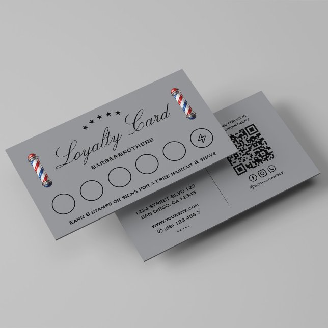 Classic Elegant Travel Barber Pole Grey Loyalty Business Card (Classic Elegant Travel Barber Pole Grey Loyalty Business Card
)