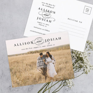Classic Elegant Typography Names Photo Wedding Sav Announcement Postcard