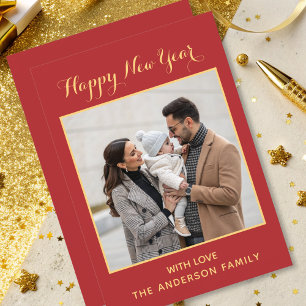  classic elegant typography new year red gold  holiday card